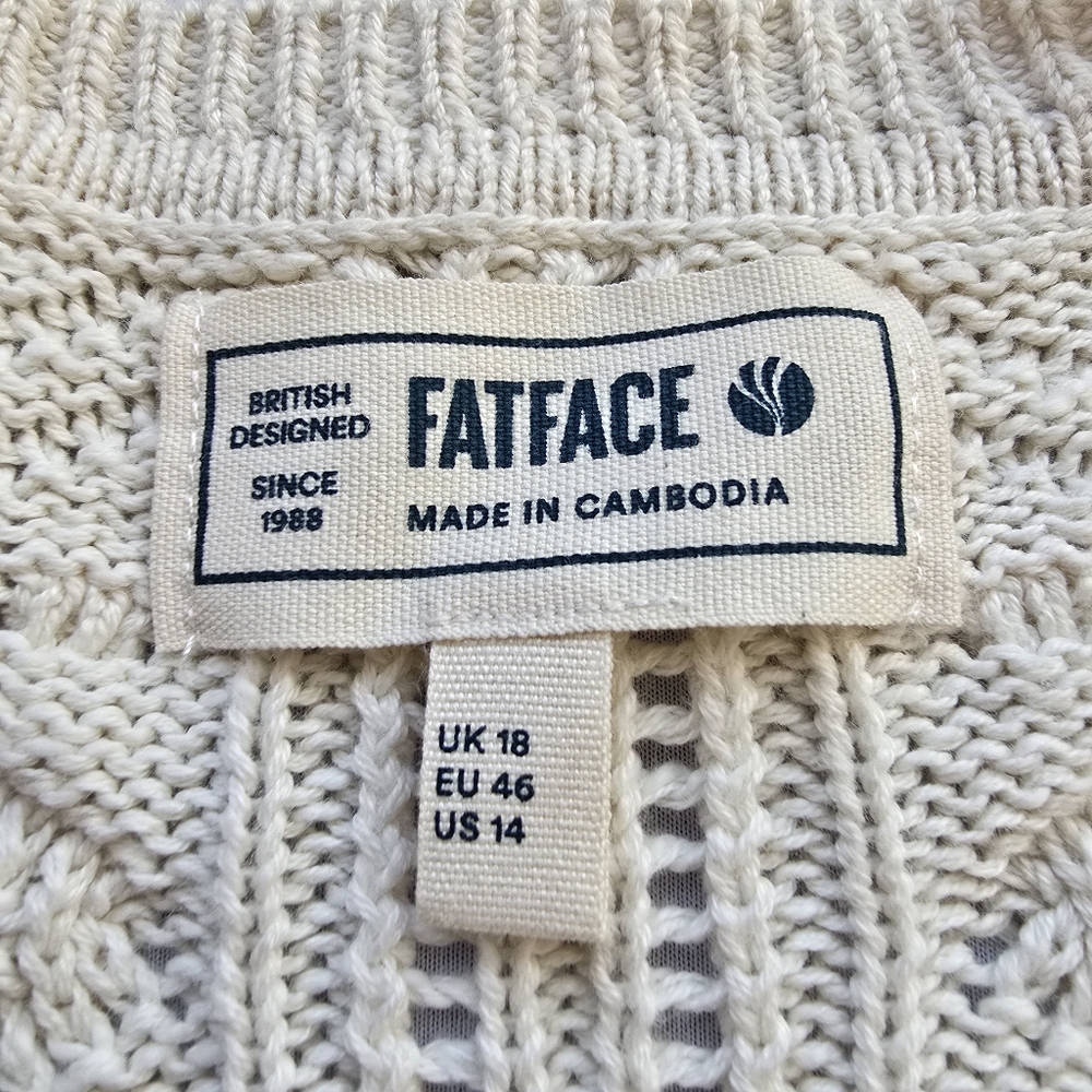 Fat Face Annabelle Cream Patchwork Cotton Crochet Open Cardigan Sweater Size 14 - Picture 6 of 8